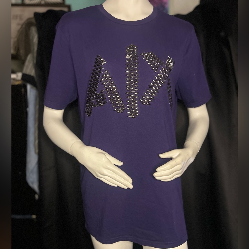 Armani Exchange Dark Purple Tee with Studded Logo